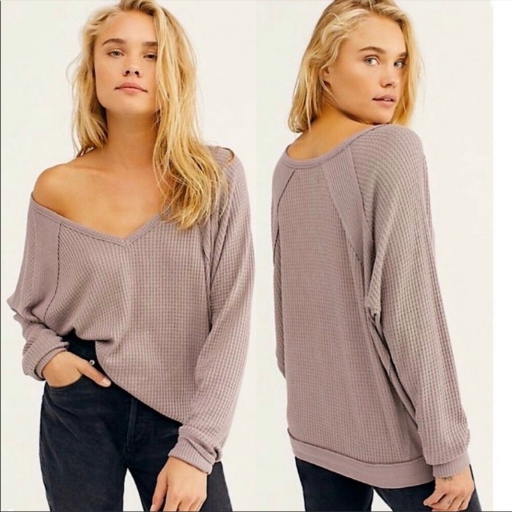 Free People Lavender Waffle Knit Sweatshirt